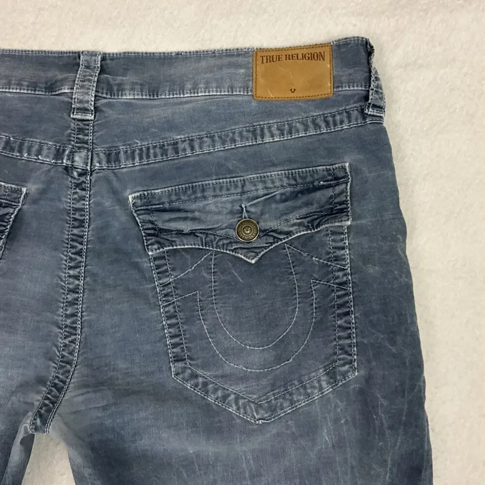 True Religion Jeans Mens 38 Blue Micro Corduroy Ricky Flaps Relaxed Straight VTG